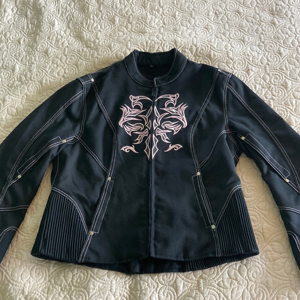 Vtg 00s NEXGEN Women's Black & Pink Tribal Non-Padded Motorcycle Jacket